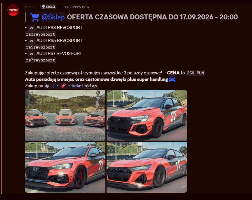 Ogłoszenie o sprzedaży czasówki na Discordzie OsloRP