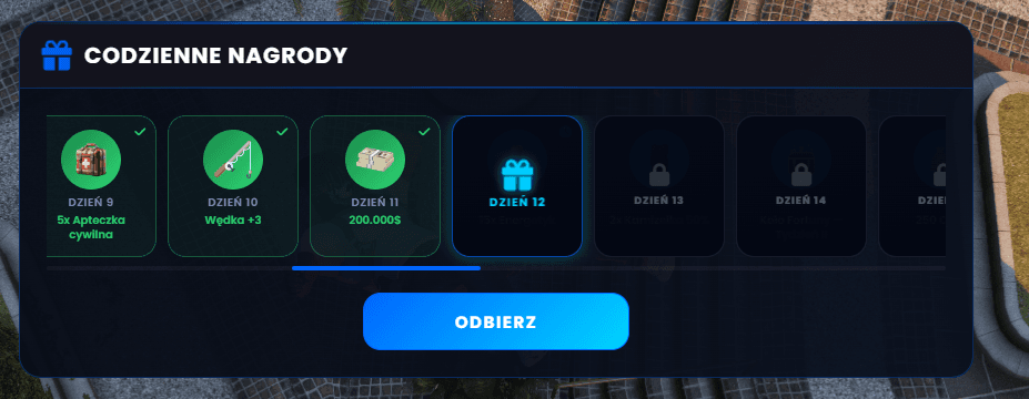 Menu nagród dziennych na OsloRP