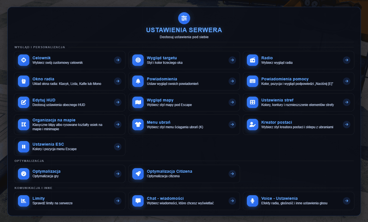 Ustawienia serwera dostępne pod ESC